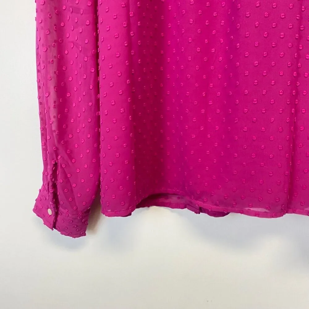 J. Crew Pink Textured Chiffon Ruffle Button Up Blouse